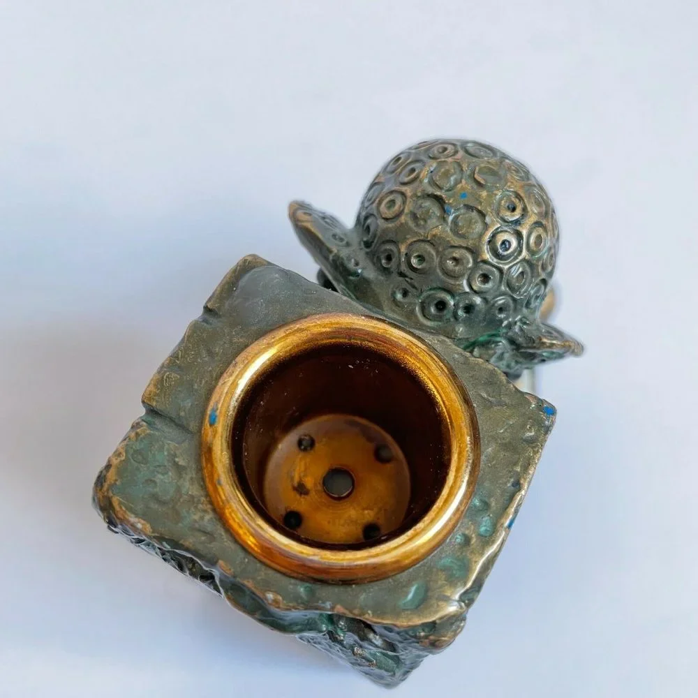 Hand Painted Egyptian Hieroglyphs Candlestick Candle Holder Pharaoh Decor MCM